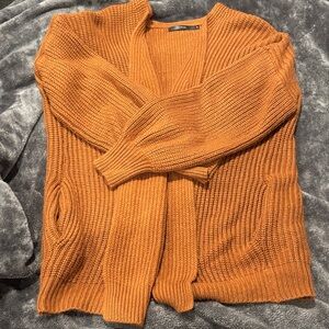 Open-Front Chunky Knit Cardigan in Rust Orange